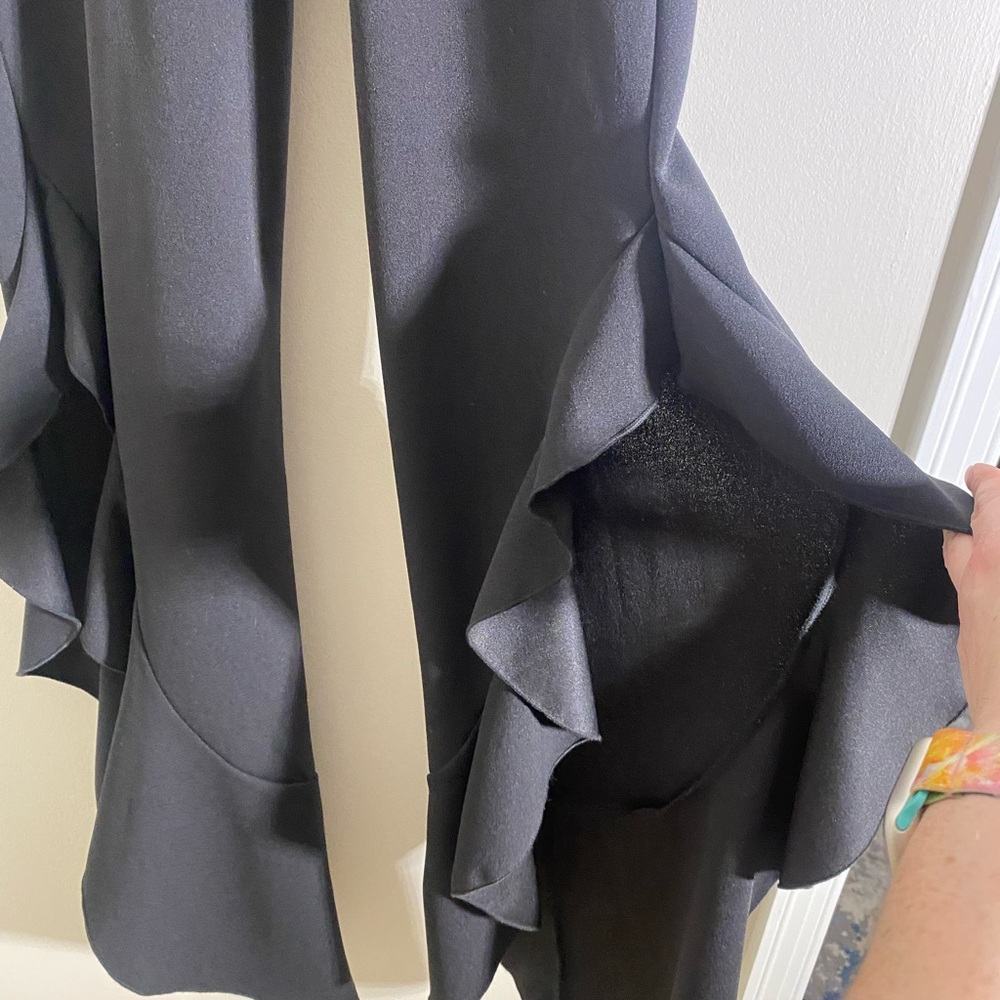 SOLD- Lulus After Midnight Black Ruffle Leg Strapless Jumpsuit - Picture 9 of 12
